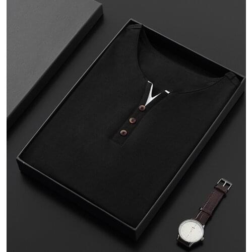 Men Short Sleeve T-shirt Cotton Clothes For Teens Three Button Top Summer Casual Breathable Hot Sell M-4XL