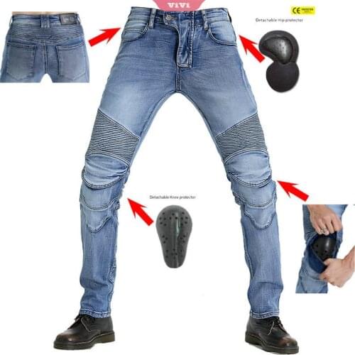 2021 Mens Motorcycle Racing Pants Fall-resistant Riding Jeans Slim Stretch Trousers Washed Blue Belt Pads
