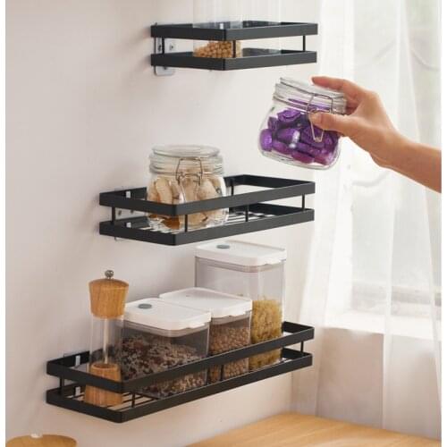 20/30/40/50CM Metal Kitchen Spice Rack Wall Hanging Bathroom Free Punching Shower Rack Corner Storage Shelf