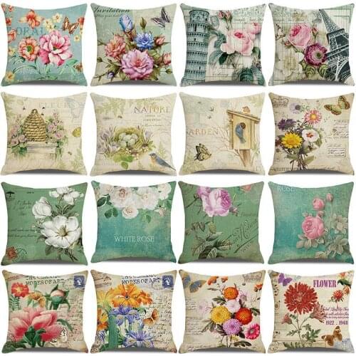 Retro style, beautiful flowers, butterfly, pillowcase, pillowcase, cushion cover, back cushion cover, office cushion cover