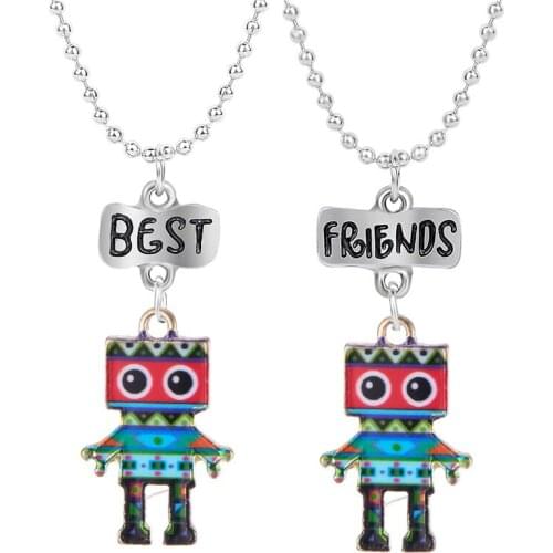 Best Friend Robot Pendant Necklace For Women Silver Color Figure Toys Cosplay Boys Jewelry Christmas Gifts