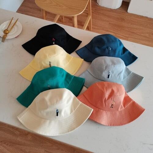 Japanese Cartoon Puppet Embroidery Bucket Hats 2021 Women Vacation Sunshade Sunscreen Korean Outdoor Fisherman Hat Beach Cap