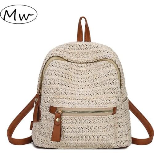 Casual Woven Straw Backpack Women Preppy Style Summer Hollow Out Bagpack For Teenage Girls Student Tourist Shoulder Bag Plecak