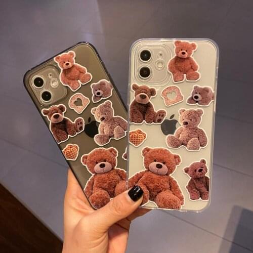 Cute Bear Transparent Phone Cases For iPhone 12 11 Pro Mini X XS Max XR Cover For iPhone 7 8 Plus Cartoon Lovely TPU Soft Case