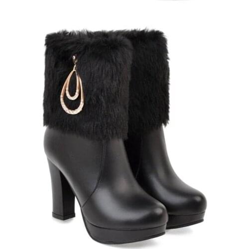 Plus Size 10 11 12 boots women shoes ankle boots for women ladies boots shoes woman winter Side zipper with wool drill