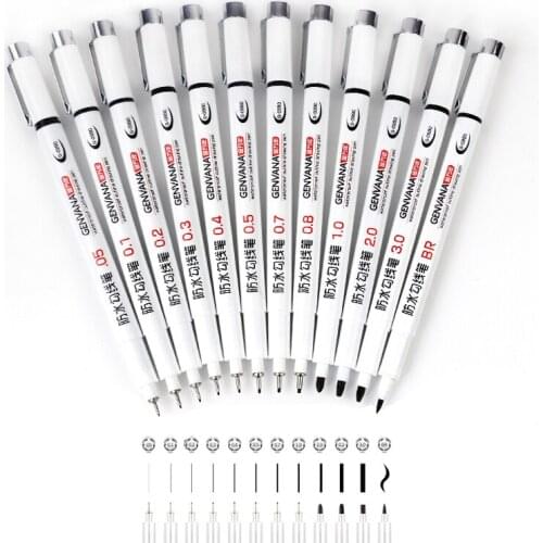 Hook line pen Black Fineliner Ink Pens Micro Pen Waterproof Archival Ink for Illustration Sketching Technical Drawing 12 Size