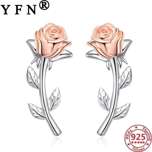 YFN 925 Sterling Silver Pink Rose Drop Earrings For Trendy Jewelry Gifts 925 Silver Jewelry Womens Earrings Mothers Day Gifts