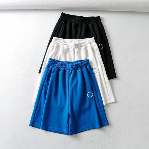 BRADELY MICHELLE 2021 Summer NEW Arrival Women Solid Color Basic Daily Simple Style With Smile Face Logo Cute Fashion Shorts