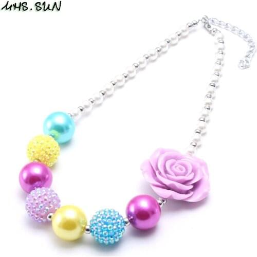 MHS.SUN Kids Girls Flower Chunky Beads Necklace Fashion Baby Child Beads Necklace Charming Chunky Jewelry Handmade For Gifts