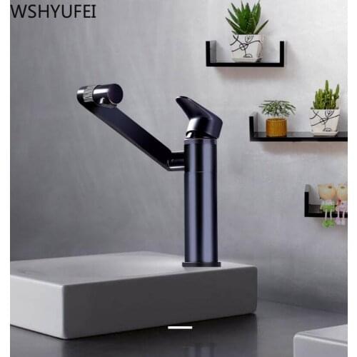 Bathroom vanity hot and cold water mixing single hole faucet black copper bathroom basin rotating bathroom faucet