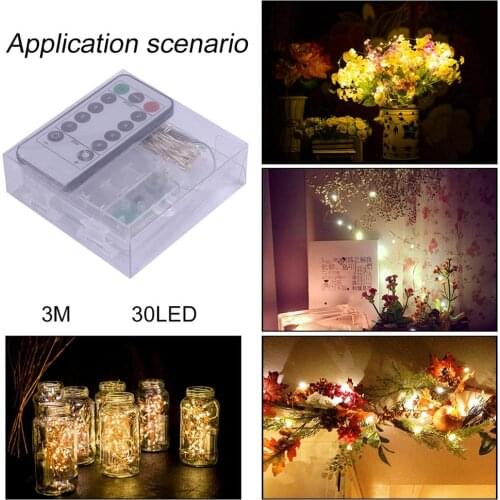 30 LED Silver Wire String Light Fairy Lamp Festivals Decorative Light 3AA Battery Box With 8 Function Remote Control