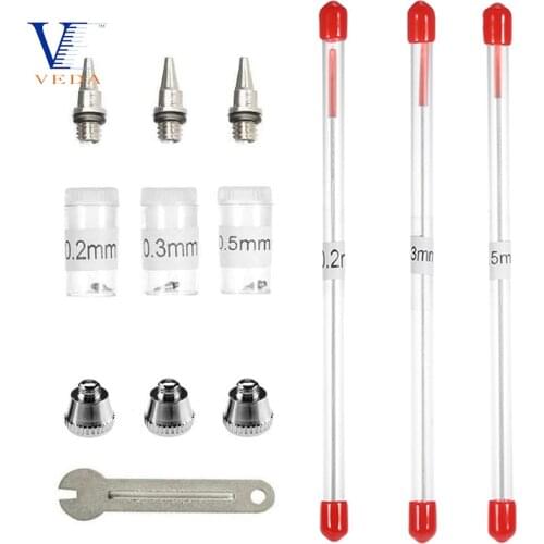 VEDA 0.2mm/0.3mm/0.5mm Airbrush Nozzle Needle&Nozzle Cap &Wrench Replacement Parts for WD-130 Series Airbrush Spray Accessories
