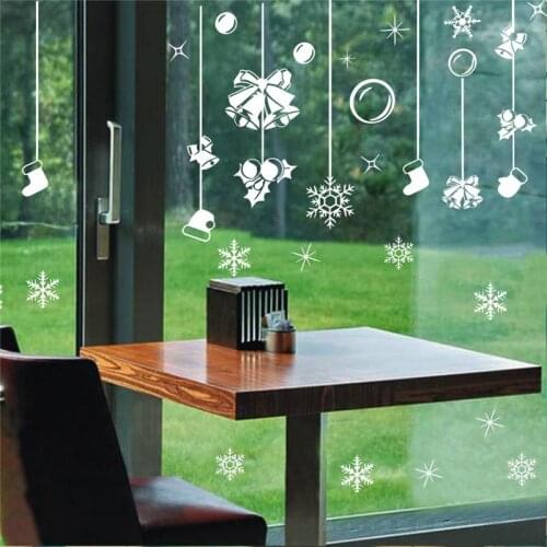 Merry Christmas Bells Socks Snowfake Wall Sticker For Store Office House Glass Decoration Diy Home Decal Holiday Vinyl Mural Art