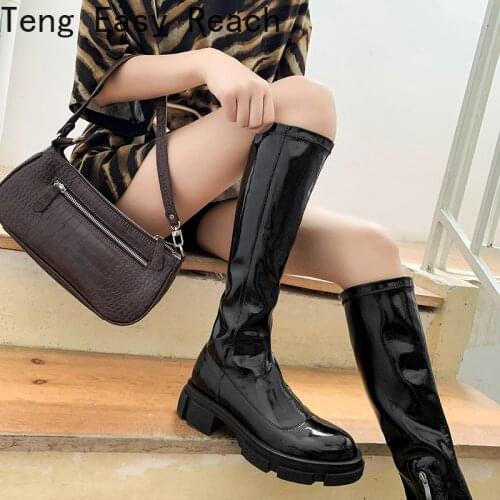 High quality cow leather platform Calf high boots round toe casual winter Autumn shoes zip dress over the knee boots