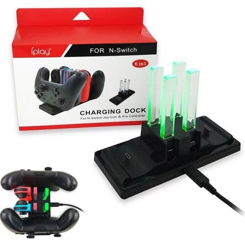 6 in 1 USB NS Charging Dock Station Holder Stand Bracket with LED Indication for Nintendo Switch Pro Joy-Con Controller Charger