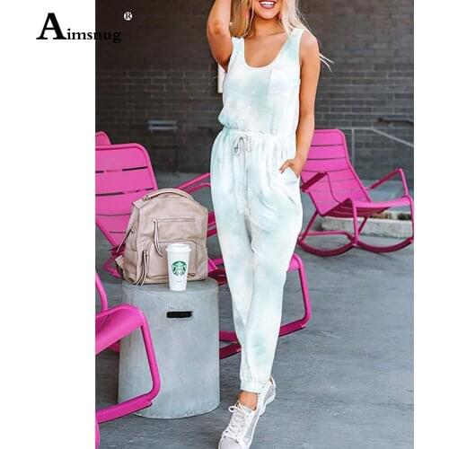 Aimsnug Women Sets Tie Dye Print Sport Suit Fitness Clothes 2020 Drawstring Sport Wear Pocket Vest Crop Tops Pants Set Woman
