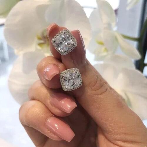 2021 new arrived Vintage Silver Color White Pink cubic zirconia stud earring Women Girl Luxury 18k gold plated Wedding Jewelry