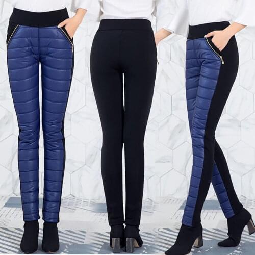 Winter Trousers Women Fashion Down Cotton Warm Velvet Pants Mom Wear Thick Warm Pencil Pants Large Size Sweatpants Y141