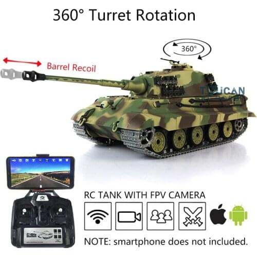 1/16 7.0 Heng Long Upgraded FPV Barrel Recoil King Tiger RC Tank 3888A 360° For Boys TH17528-SMT4