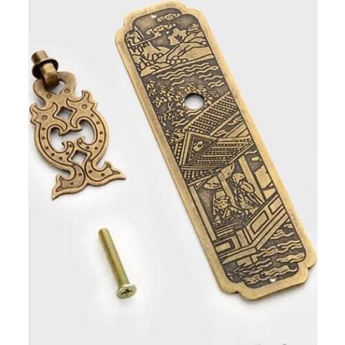 1Pcs Chinese Antique Pure Copper Cabinet Door Handles Bronze Wardrobe Cupboard Drawer Knob Long Handles