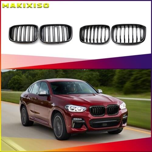 2PCS Front Grille Kidney Grill Double Slat For BMW 3 4 X3 X4 G01 G02 G08 2018 2019 2020 Racing Grills Car Styling Accessories