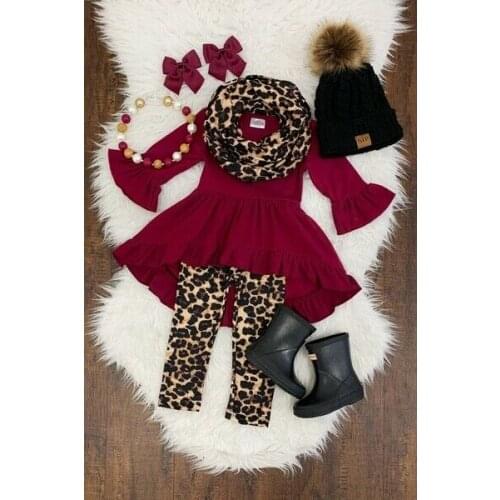 2019 Autumn New girls outfits Toddler Kid Baby Girl Leopard Outfit Clothes T-shirt Top Dress+Long Pants Set 3pc