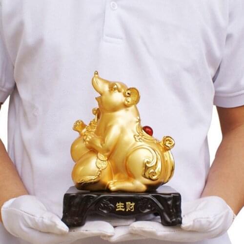 2020 Feng Shui Chinese Zodiac Rat/Mouse Year Golden Resin Collectible Figurines Home Office Decoration Luck for Your