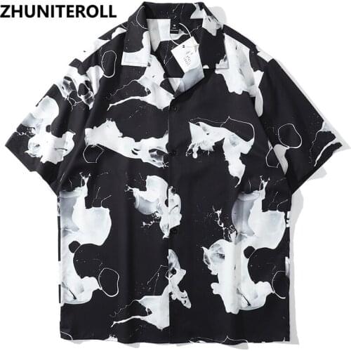 2021 Harajuku Summer Hawaiian Beach Shirts Print Hip Hop Button Shirt Mens Fashion Casual Short Sleeve Holiday Party Blouse Tops