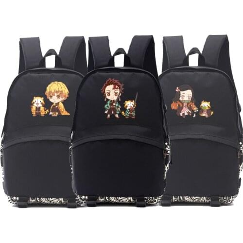 Kimetsu No Yaiba anime backpack Anime Fans gift black mix color backpack Tanjiro Nezuko Zenitsu Inosuke character bag