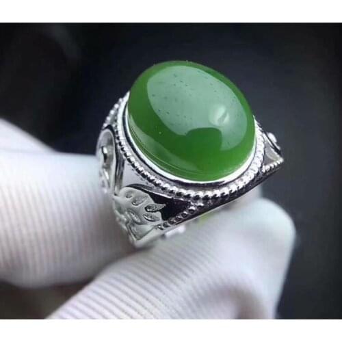 Free shipping Natural Hetian Jade Man Ring 925 sterling silver Wholesales Fine jewelry 12*16mm gem