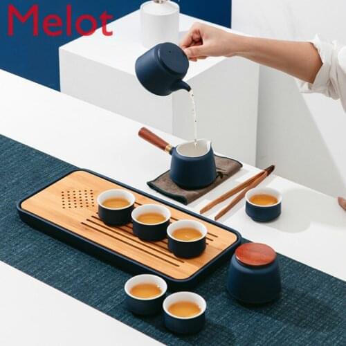 Kuanhong Kung Fu tea set set household small set simple office ceramic side handle pot water storage type dry bubble tea tray