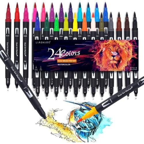 24 Colors FineLiner Dual Tip Brush Art Markers Pen Watercolor Pens For Drawing Marker Painting Calligraphy School Supplies manga