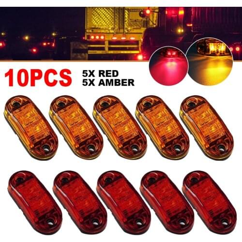 Hot Sale 5pcs Amber and 5pcs Red LED Car Side Marker led Lights for Trailer Truck Car lamps Pickup RV Oval 2.5" Dropshipped