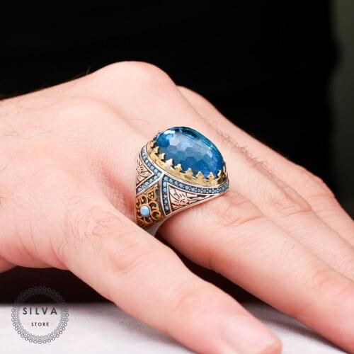 Zircon Stone 925 Silver Mens Ring. Man Jewellery Stamped With Silver Stamp 925 All Sizes Are Available