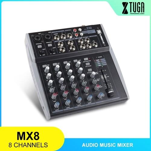 XTUGA MX8 8 Channels 3-Band EQ Audio Music Mixer Mixing Console with USB XLR LINE Input 48V Phantom Power for Recording DJ Stage