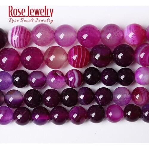 Natural Stone Fuchsia Striped Onyx Agates Round Loose Beads 15" Strand 4 6 8 10 12 MM Pick Size For Jewelry Making DIY Bracelet