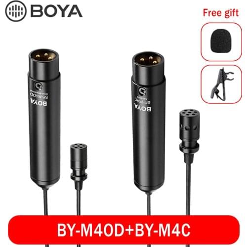 BOYA BY-M4C &M4OD Phantom Power Clip-On Cardioid XLR Lavalier Miniphone Mic With Cannon Plug For Sony Panasonic Camcorder ZOOM