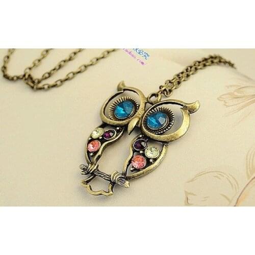 Wholesale Bronze owl necklace antique sweater necklace Fancy Color Jewelry 50pcs/lot fashion accessary Promotional Gift