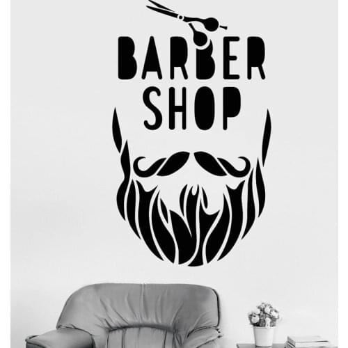 Barber Shop Wall Sticker Beard Scissors Decals Vinyl Hair Salon Decor Mural Removable Wallpaper Window Modern Decoration A130
