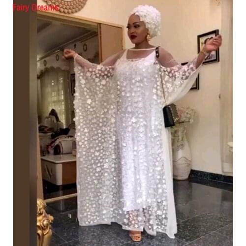 White African Dress Womens Swing 3D Embroidery Gold Powder Plus Size Robe Elastic Vest Long Two-Piece Set Ladies Clothes