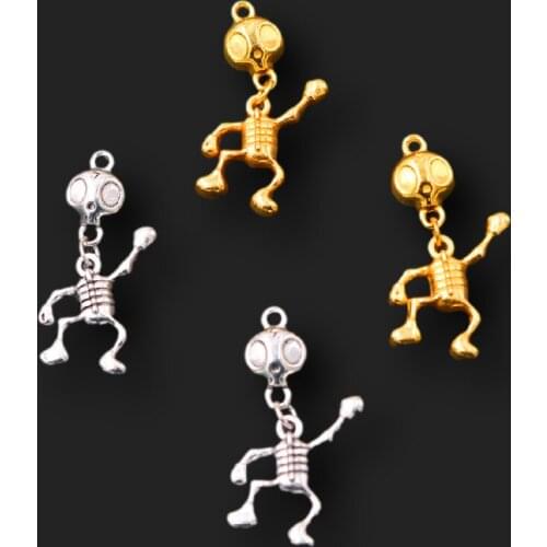 8pcs 3D Happy Skeleton Alien Pendants Hip Hop Necklace Earrings Metal Accessories DIY Charms For Jewelry Craft Making A1419