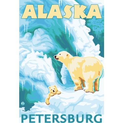 Polar Bear America Alaska National Park Retro Vintage Kraft Poster Canvas Painting DIY Wall Sticker Home Bar Posters Decoration
