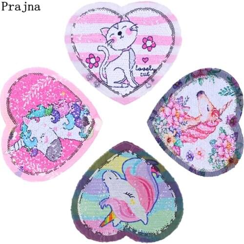 Prajna Unicorn Patches Magic Rainbow Reversible Change Color Sequined Patches For Kids Clothing T-shirt Jacket Applique Sticker