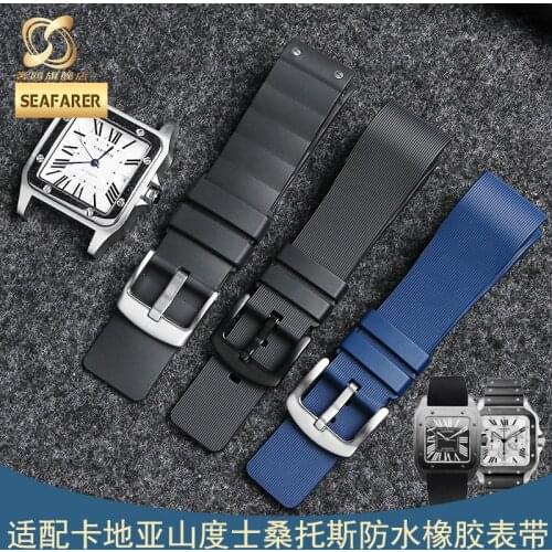 Watch Strap for Cartier Santos Sandoz Santos 100 Silicone Watch Strap Rubber Men and Women Black 20 23mm