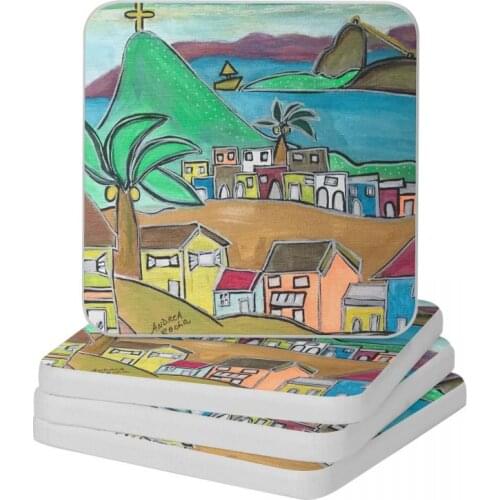 Rio City Of Love Diatomite Square Round Coaster Non-slip Cup Bonsai Mat Soap Toothbrush Pad 10x10cm