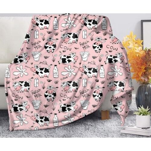 Pink Cow Flannel Blankets Milk Cartoon Cute Farm Animal Throw Blanket Cow Pattern Plush Blanket for Bed Couch Drop Shipping