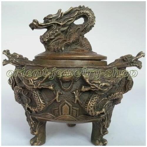 Collectables! Archaic Decorated Old Copper Dragon Statue Incense Burner /Censer