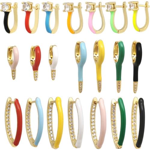 QMHJE Hoop Earring Neon Green Yellow Bright Fluorescent Jewelry Geometric V Shape Rivet Gold Silver Color Earing Enamel New