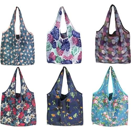 Foldable Eco Shopping Bag Tote Pouch Portable Reusable Grocery Women Storage Bag organizer Cactus Flamingo Dots Female 2021