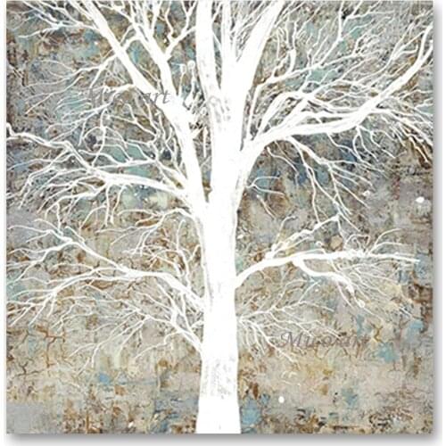 Modern Bedroom Decor Abstract White Tree Picture Painting Art 100% Hand-painted Oil Painting Canvas Wall Art For Hotel Room Deco